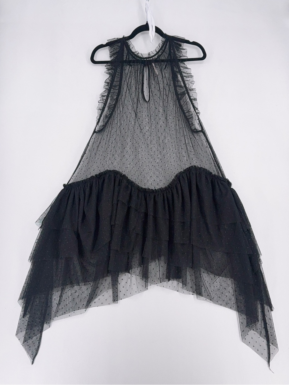 Free People Mia Mesh Maxi Top Rich Black Sheer Ruffle Embrodiery Dress NWOT Sz M - Picture 2 of 9